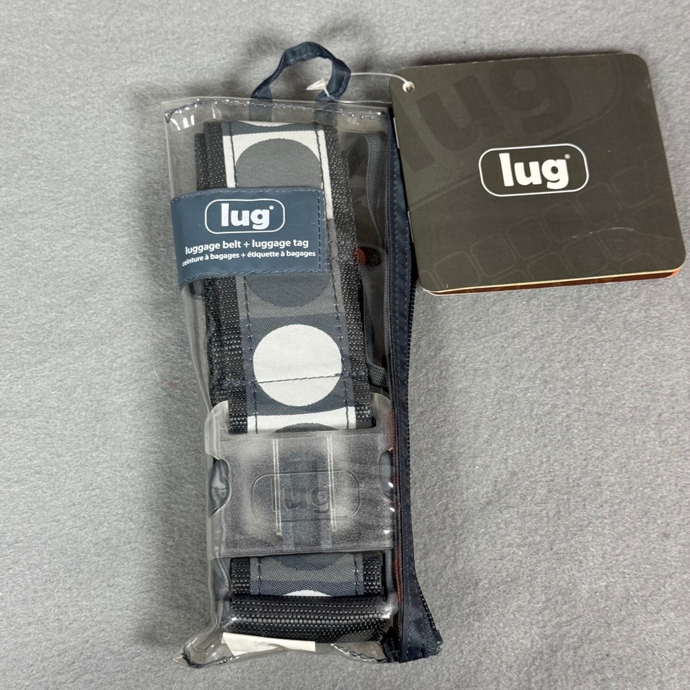 NWT Lug Luggage Belt and Luggage Tag Set‎ Fog Gray White Polka Dot Travel Gear